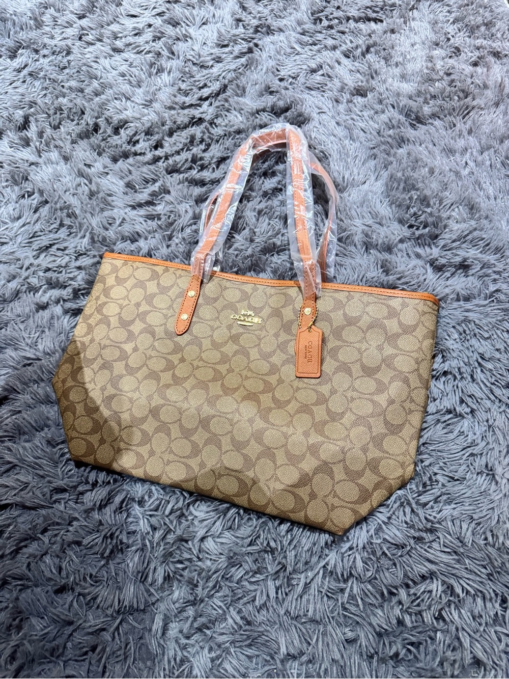 Coach City Tote Signature Leather Tan / / Brown / Orange